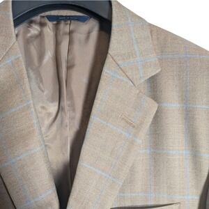 Brooks Brothers 1818 Fitzgerald 44R Tan Herringbone Windowpane Wool Silk Blazer